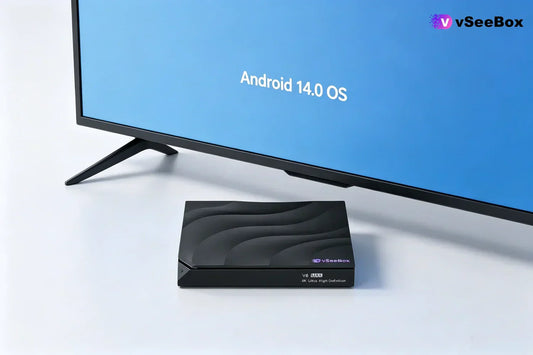 Android 14 operating system performance testing on vSeeBox V6 TV boxes